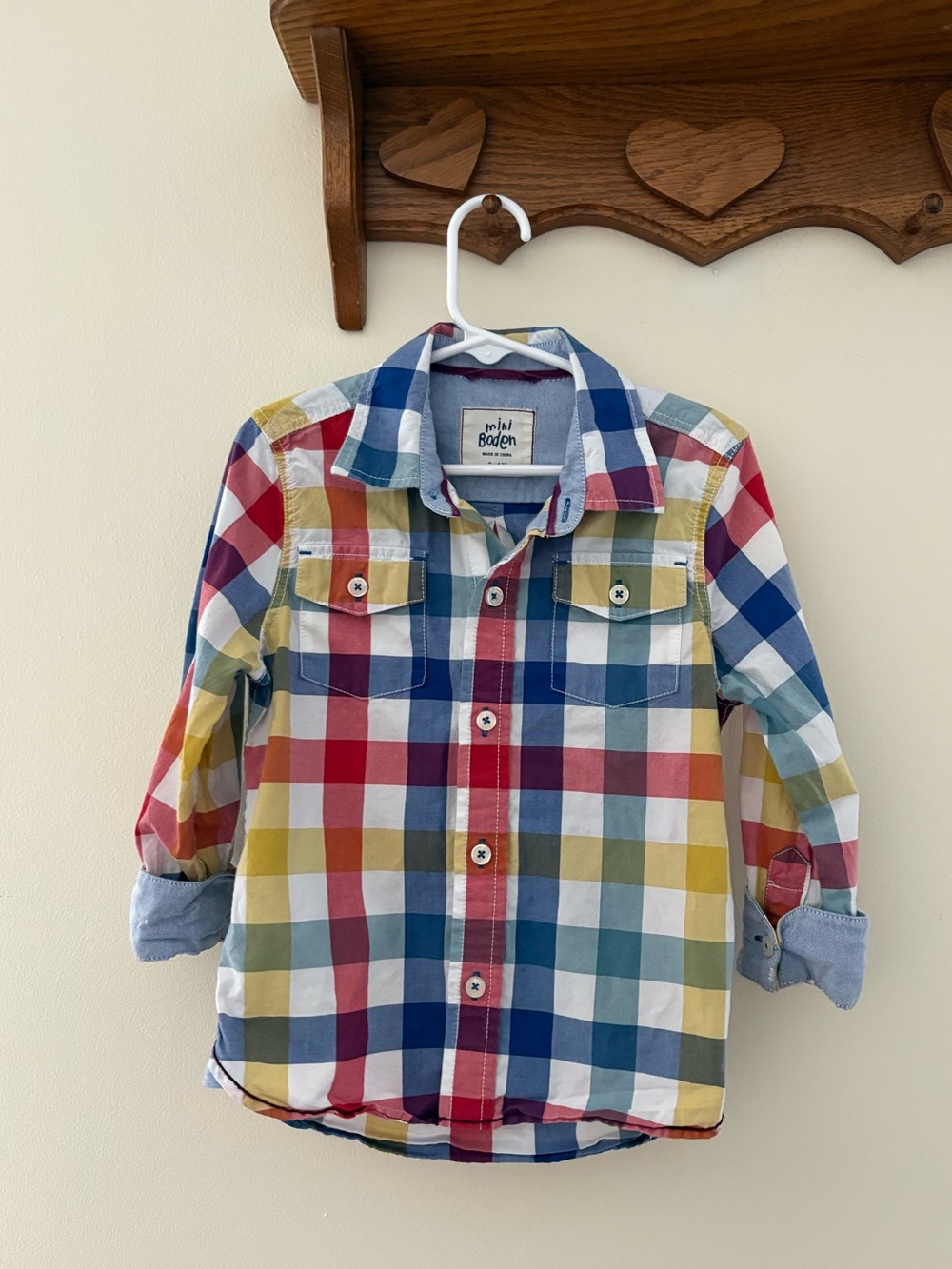 Mini Boden Plaid Button Down Shirt Boy Size 3/4